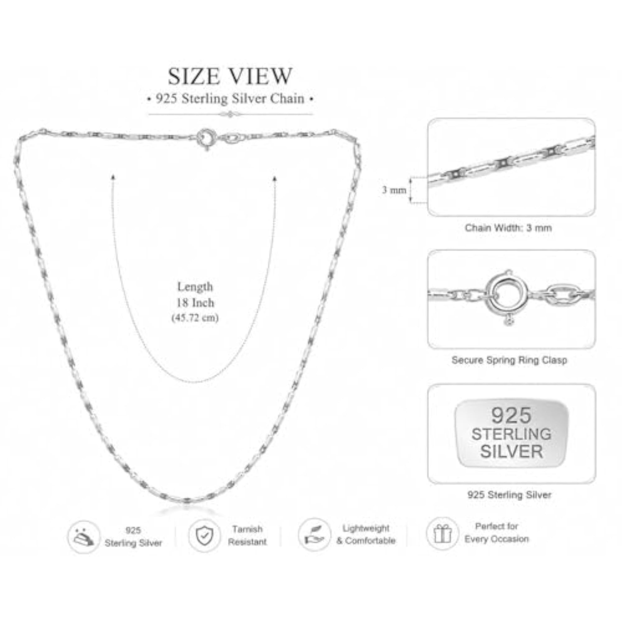 925 Sterling Silver Chain Necklace for Men & Women